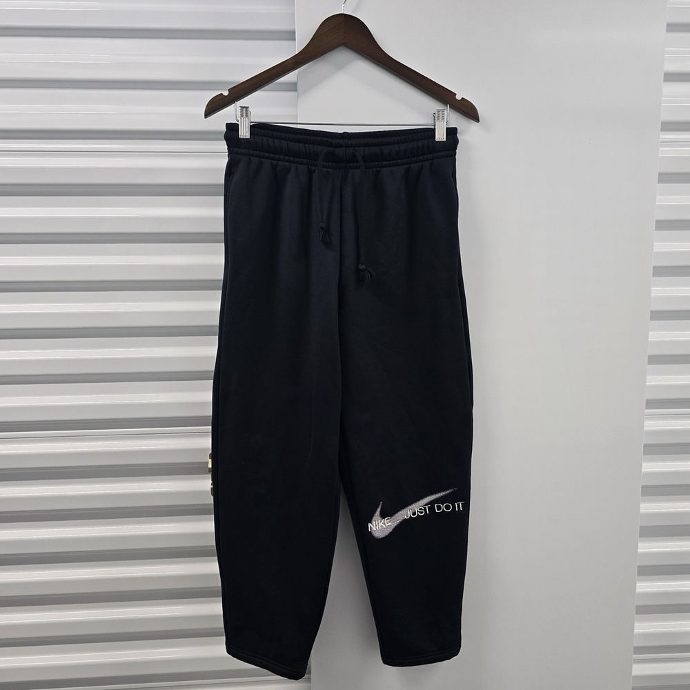 Nike Therma-FIT Sweatpants Womens M Black Just Do It Swoosh Open Hem RN56323